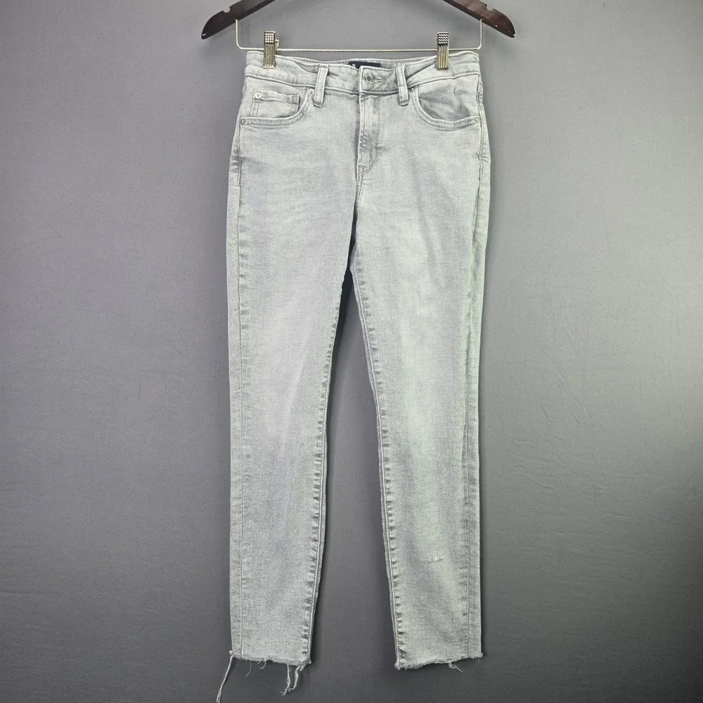 Gap Universal Legging Jeans Size 4/27R Light Gray Skinny Raw Hem Stretch Denim